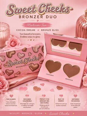 Sweet Cheeks Medium-Tan Bronzer Duo Cocoa Dream & Bronze Bliss Heart Palette